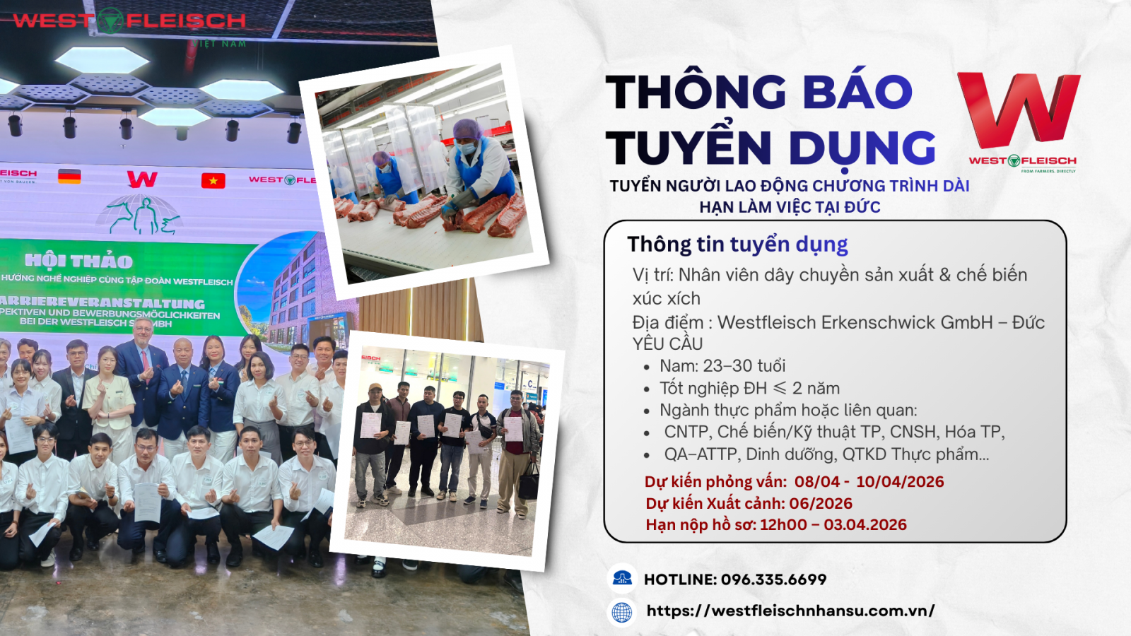 Tuyển dụng lao động làm việc tại Đức tập đoàn Westfleisch 2026