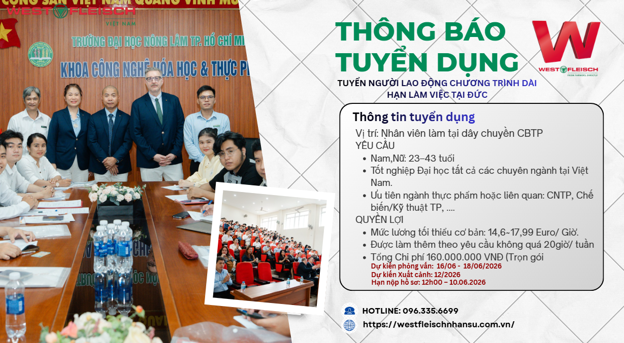 Tuyển dụng lao động làm việc tại Đức tập đoàn Westfleisch 2026